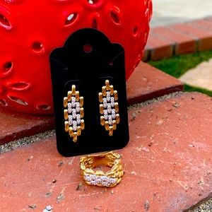 Vintage 14k Gold & Diamond Ring & Earring Set